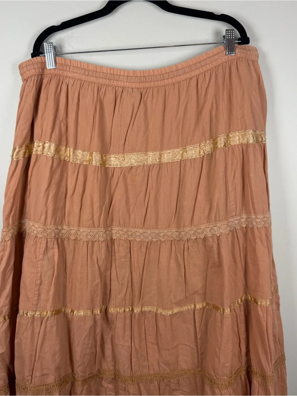 Vintage JMB Orange Tiered Maxi Skirt Embroidered Beaded Boho Forest Fairycore 1X